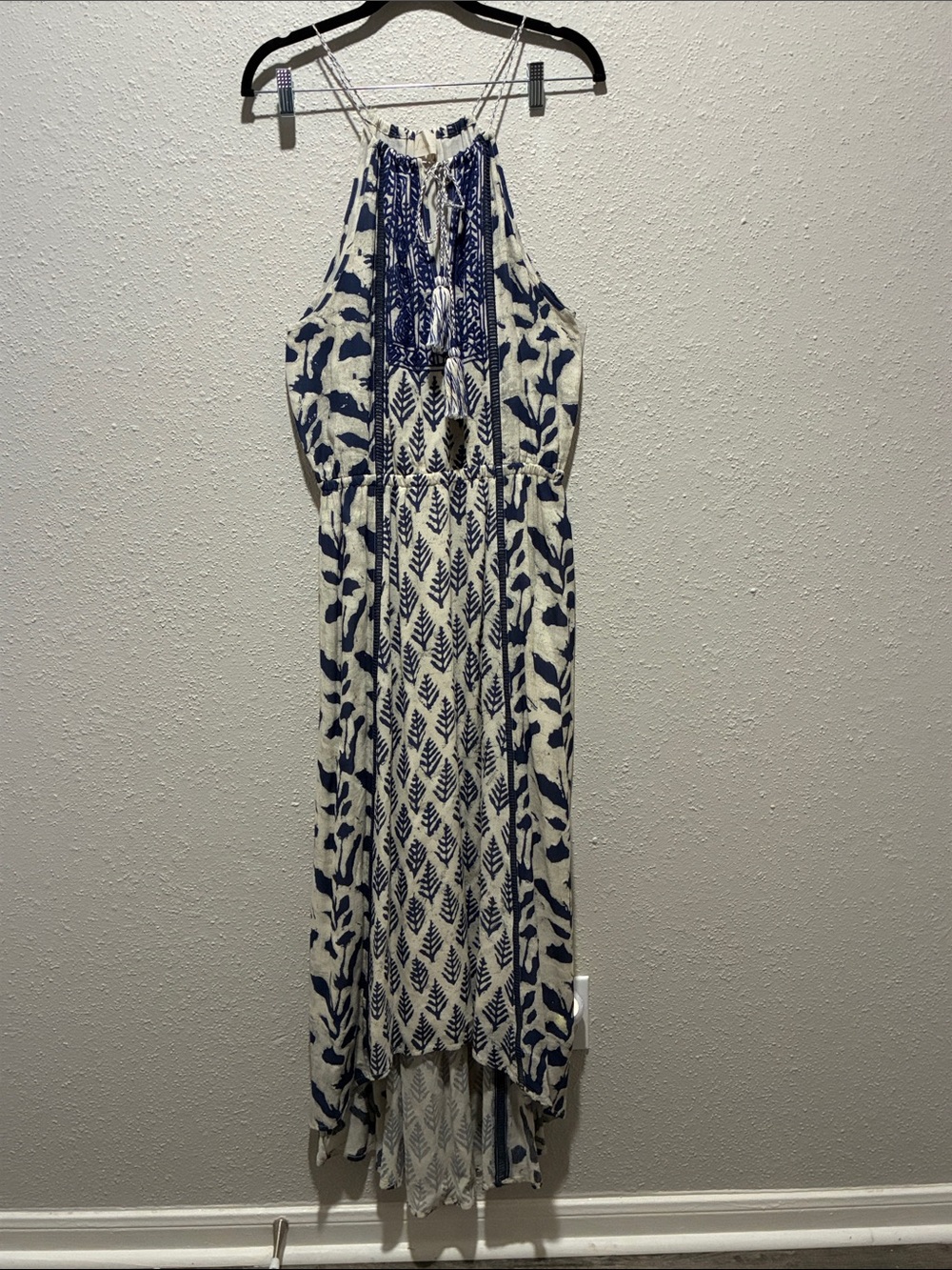 Love Sam Navy and White Halter High-Low Maxi Dress